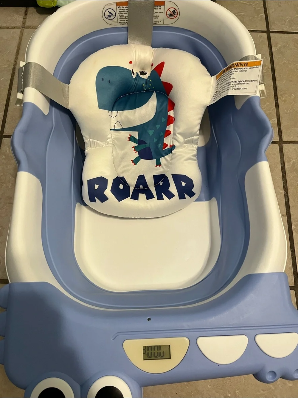 Baby Bath Tub with Blue Dino Support Cushion - ROARR